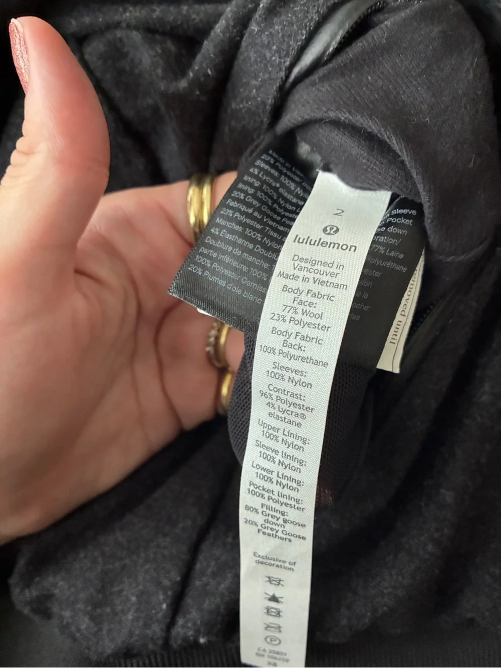 Lululemon Roam Far Wool Bomber Down Coat Black / Heathered Black